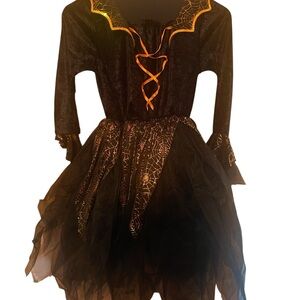 Girls black spider queen dress‎ - size Medium 10-12